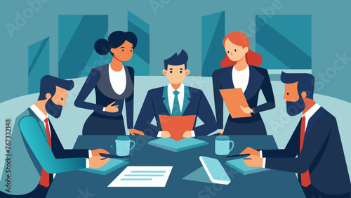 In a sleek boardroom a team of sharpdressed lawyers pour over legal documents and strategize on how to protect their business clients