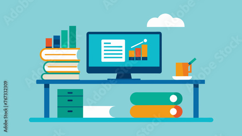 A desk with a desktop computer and a stack of paperwork emphasizing the need for datadriven metrics to analyze and improve employee
