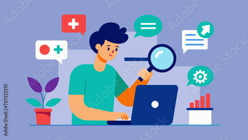 A business owner researching keywords and hashtags to target the right audience and gain insights into their online behavior for effective