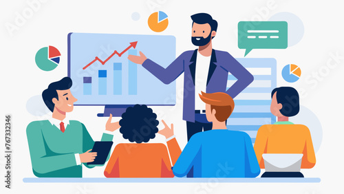 A business consultant shares a PowerPoint presentation with a group of entrepreneurs outlining the key growth metrics and projections they need