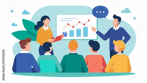 A group of investors huddle around a sample product listening attentively as the companys CEO presents their growth metrics and projections for