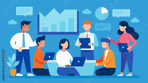 A group of business professionals analyzing data and discussing strategies to improve marketing campaign performance.