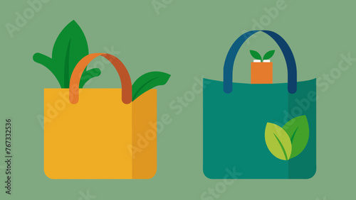 A visual representation of two different grocery bags one being a reusable organic cotton tote and the other a singleuse plastic bag promoting