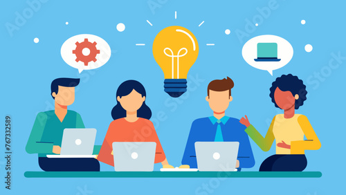 A team of employees utilizing their newly acquired training in a brainstorming session devising innovative ways to improve processes and drive