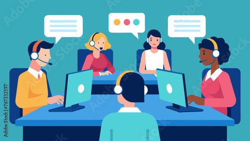 In a bustling call center setting employees are participating in a virtual training session. This innovative od utilizes interactive modules