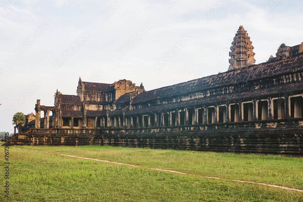 SIEM REAP - APRIL, 25:The landmark Angkor Wat temple where is the most popular place for tourist that 's one of the four major miracle in Oriental. During the Covid 19 pandemic CAMBODIA APRIL, 25 2022