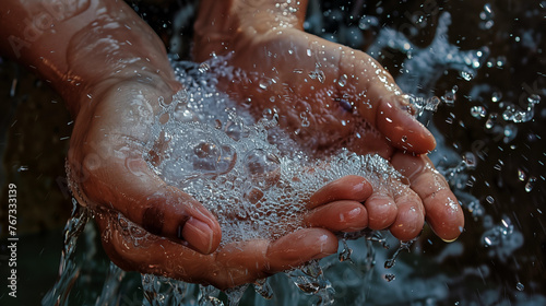 Close up of washing dirty hands