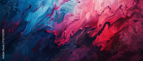 Abstract swirls of blue and red hues, vibrant fluid art.