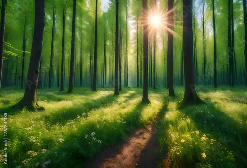 sun rays in the forest © aimenyounas