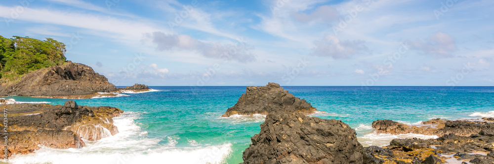 Turquoise water around the Two Brothers rocks, Fernando de Noronha, UNESCO World Heritage Site, Brazil.