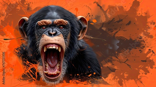 screaming monkey. orange poster. Generative AI photo