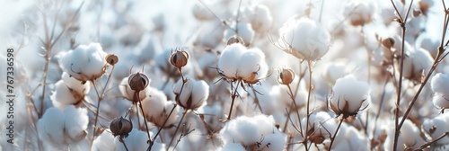 soft white cotton plants in a sunny field 