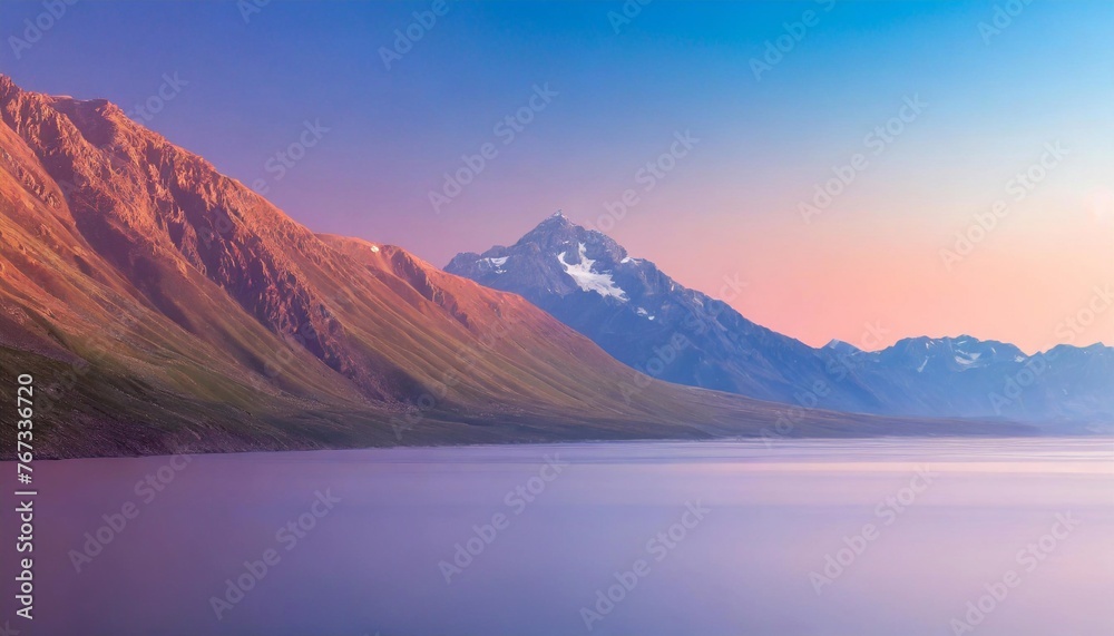 Mountain landscape with lake at sunrise. Nature background. Panorama