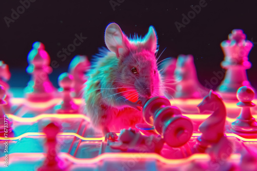 enchanted neon chess with mouse