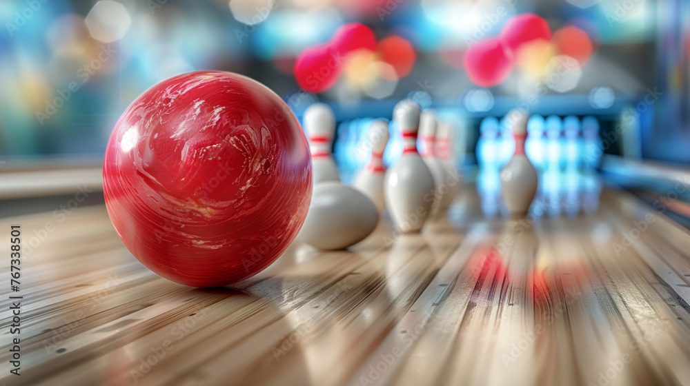 Naklejka premium bowling ball hitting pins