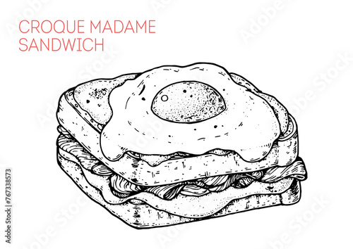 Croque madame sandwich sketch. Hand drawn vector illustration. not AI