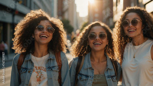 Strahlende Freundinnen im Sommerlicht: Lässiger City-Look mit Sonnenbrillen