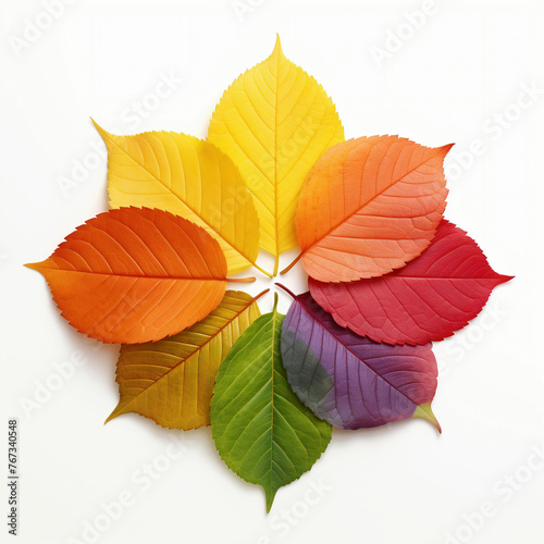 Colorful autumn leaves on white background. Fall season. Flat lay.