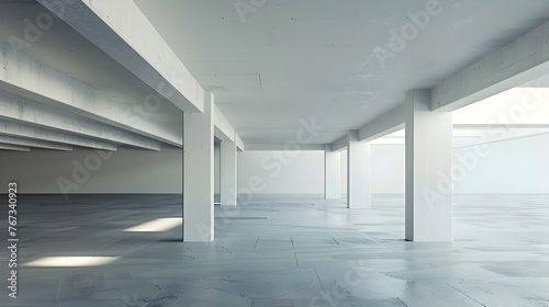 Minimal Architectural Building Background with Empty Wide Concrete Garage Space for Mock-up and Copy Space