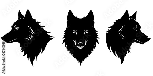 set of a wolf head silhouette vector