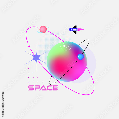 Abstract colored planets in space.
