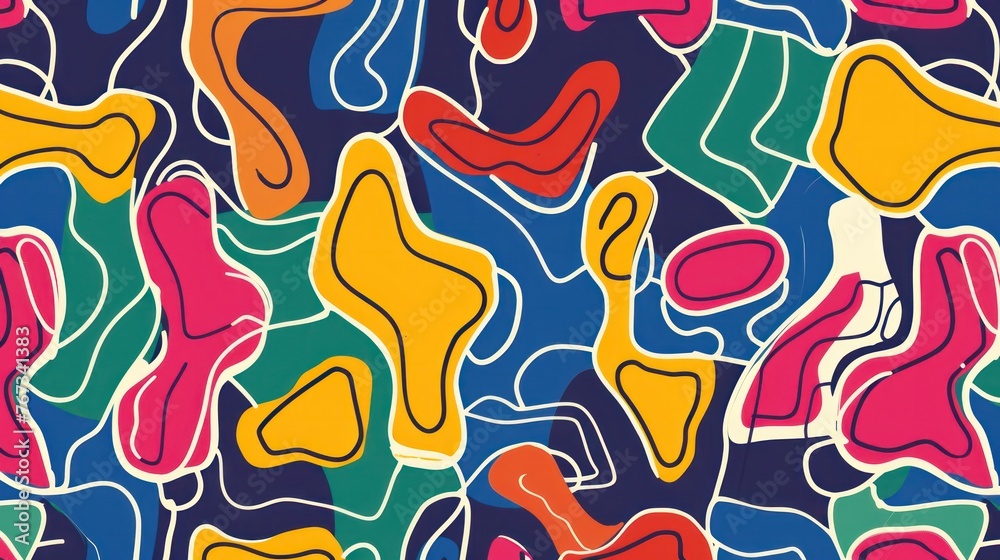 A playful and vibrant seamless pattern featuring colorful line doodles