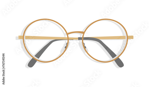 transparent background gold golden glasses flat style folded metal vector top view aerial