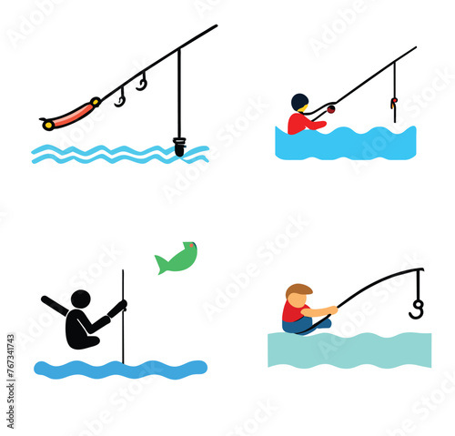 A set of icon  Illustrations of Leisure Fishing Adventures