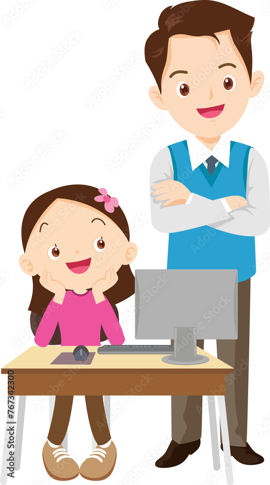 happy teacher and student learning computer happy teacher and student learning computer