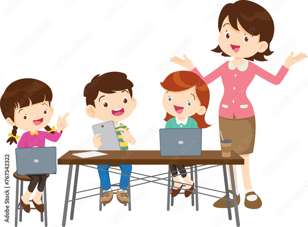 happy teacher and student learning computer happy teacher and student learning computer