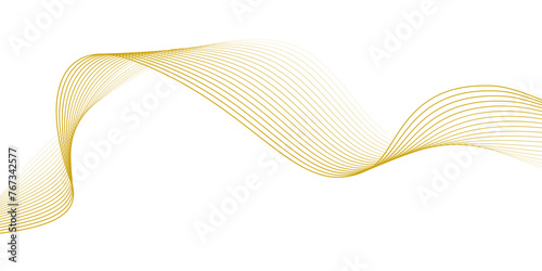 Flowing wave pattern golden color smooth curve shape isolated on transparent background. Vector in the concept of technology, science, music, modernity