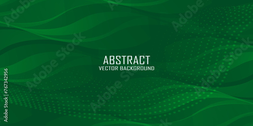 Green abstract background with glowing wave lines. Elegant wavy layer of overlap. Modern textured design. Sleek and clean light green banner template. Vector illustration
