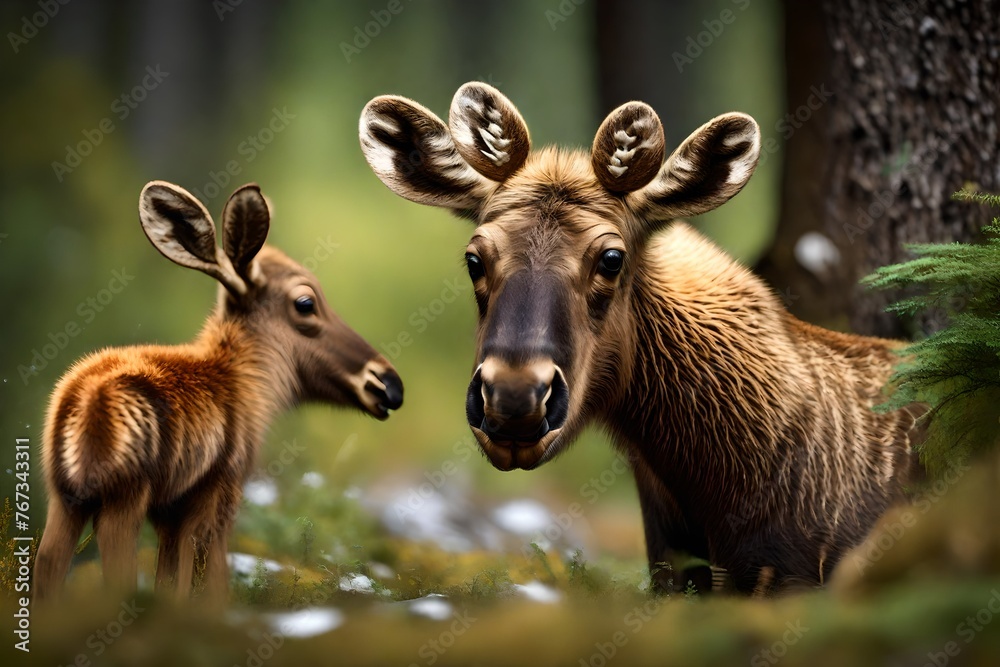 elch baby moose on forest 