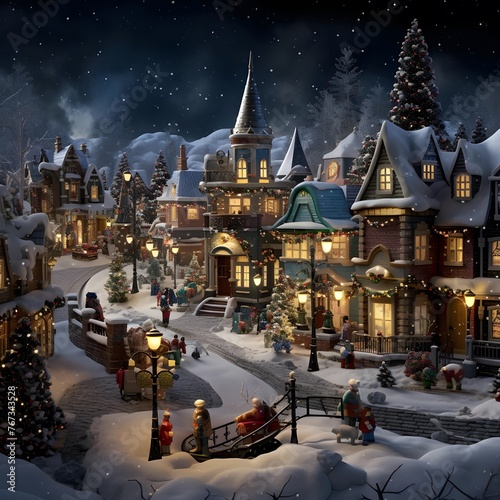 3d illustration of a small town in the snow. Christmas background