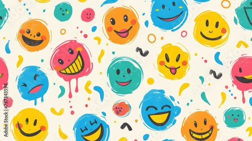 A joyful vector seamless pattern featuring colorful happy smileys