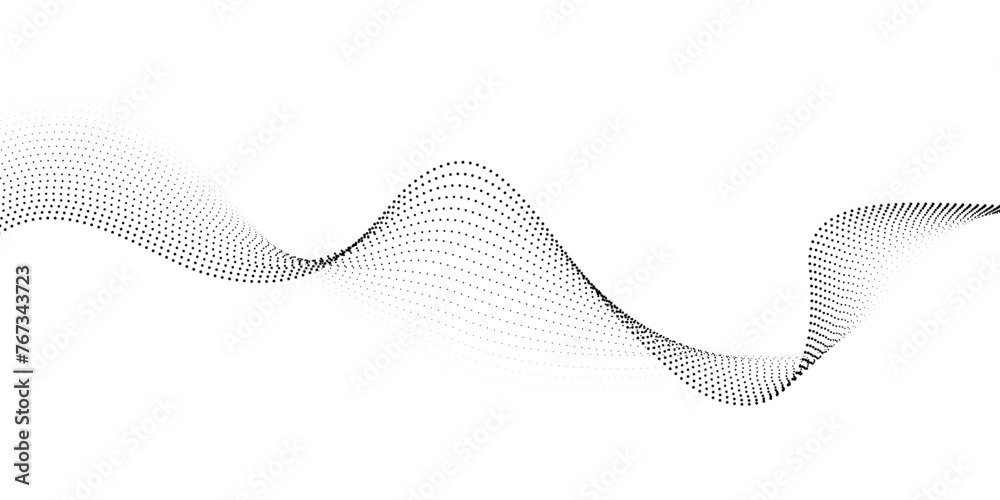Flowing dot particles wave pattern halftone black gradient smooth curve shape isolated on transparent background. Vector in concept of technology, science, music, modern Flowing dot particles wave pattern halftone black gradient smooth curve shape isolated on transparent background. Vector in concept of technology, science, music, modern