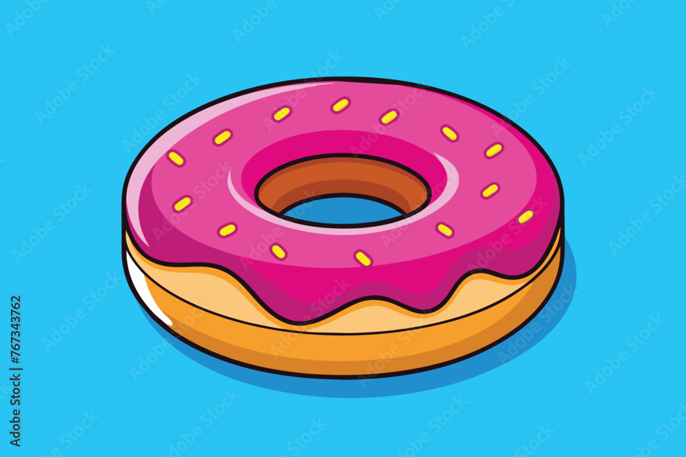 donut with pink glaze. donut icon on blue background, vector illustration donut with pink glaze. donut icon on blue background, vector illustration