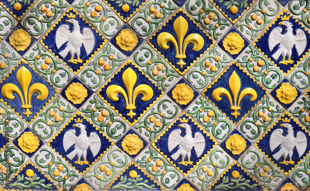 Fountain detail (tile) in park of Villa d'Este in Tivoli, Italy	
