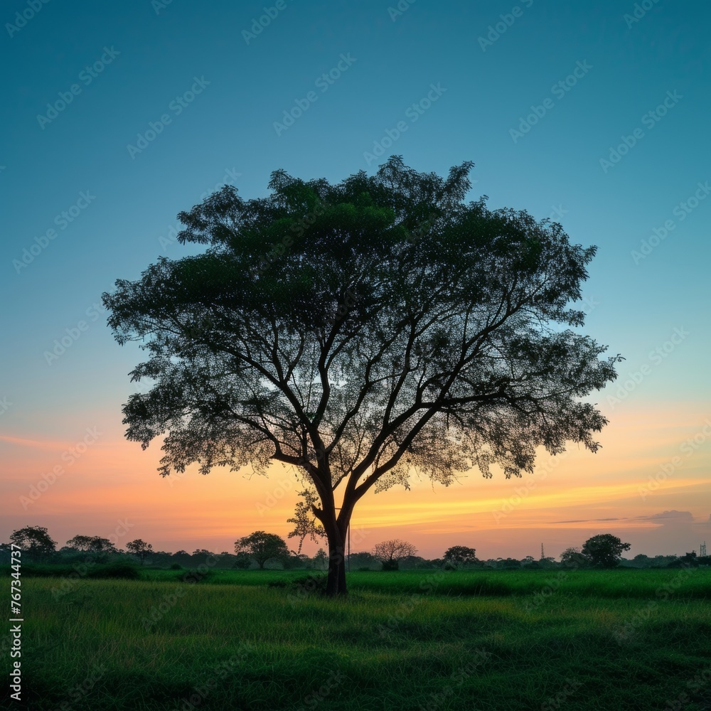 Evening Sunset Glow on Green Leaved Trees