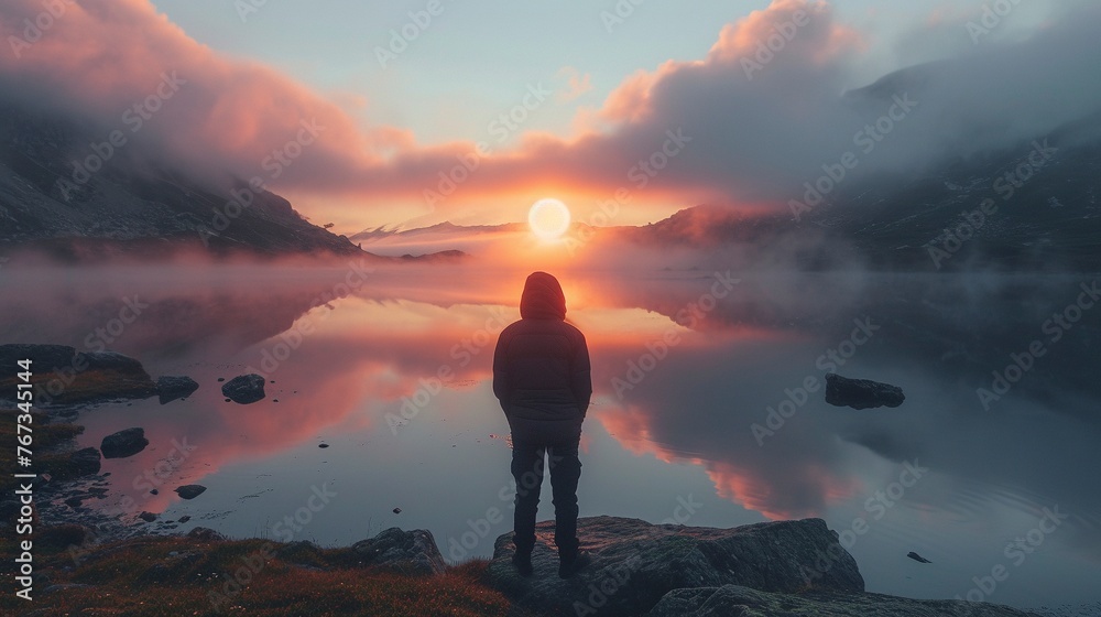 Obraz premium Serenity at Dawn: Reflections of Peace