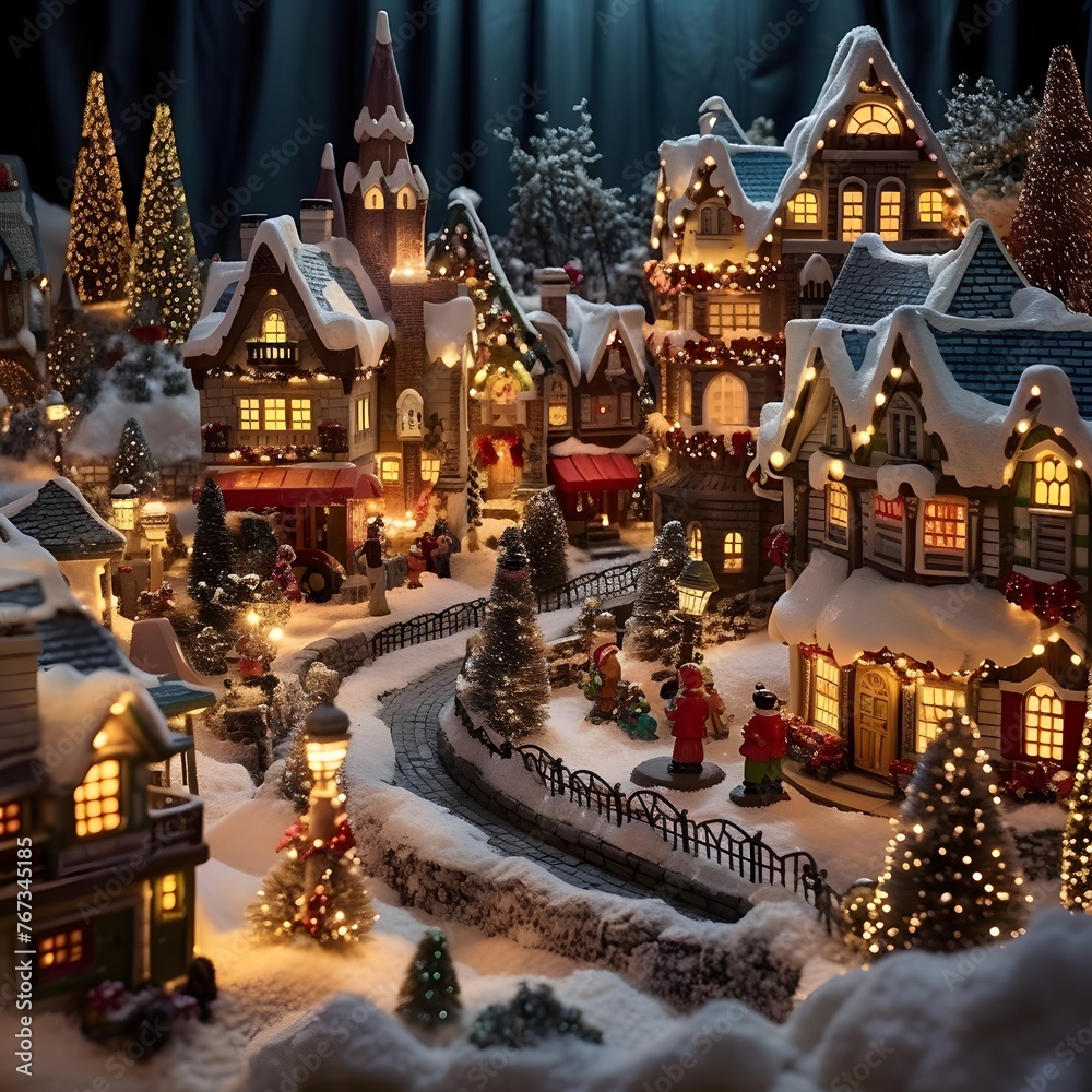 Miniature houses in the snow, christmas and new year concept