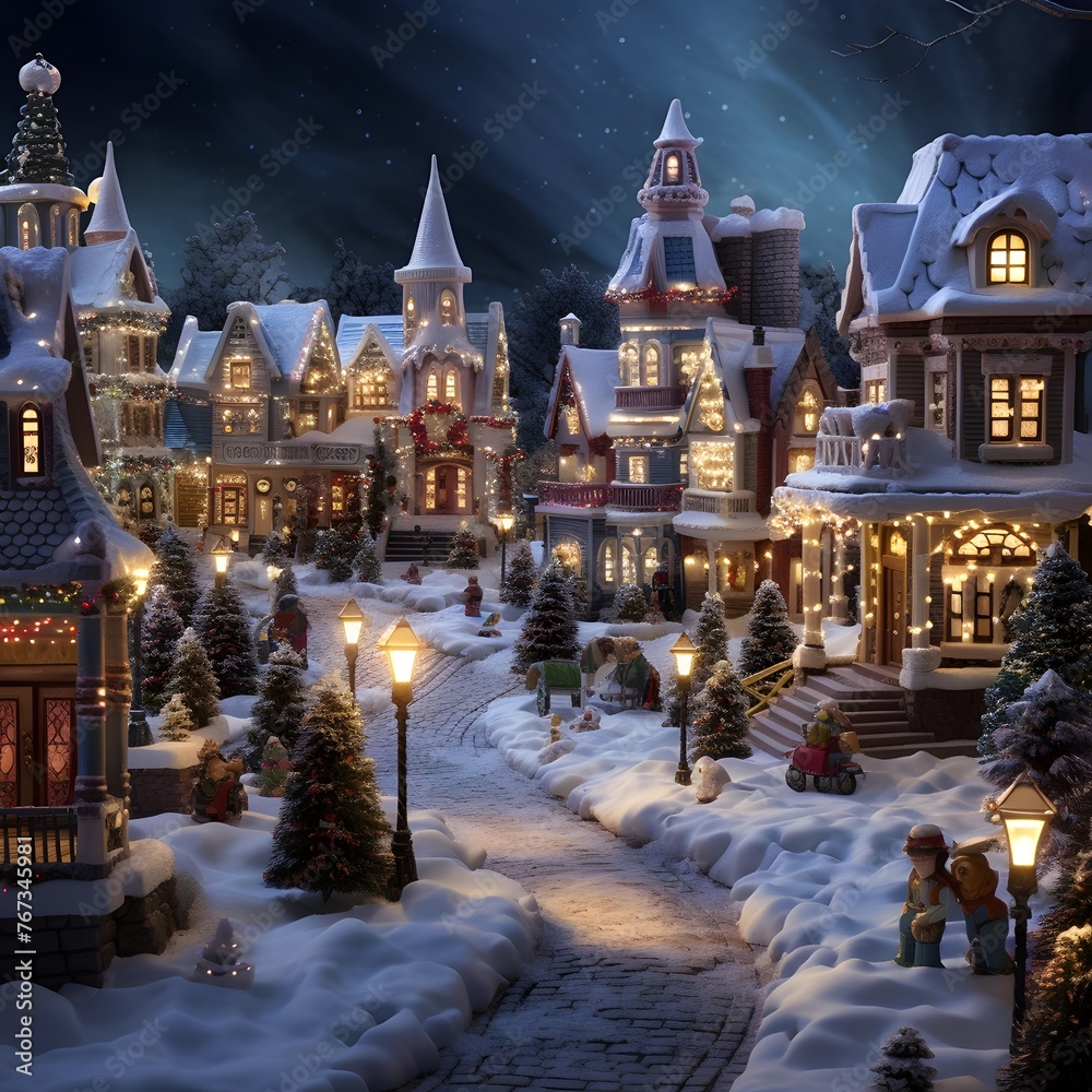 Winter night in the city. Christmas and New Year holidays concept.