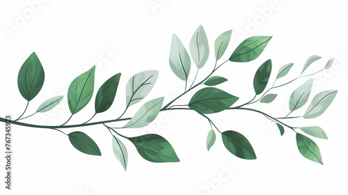 Illustration of a green leafy branch on a white background.