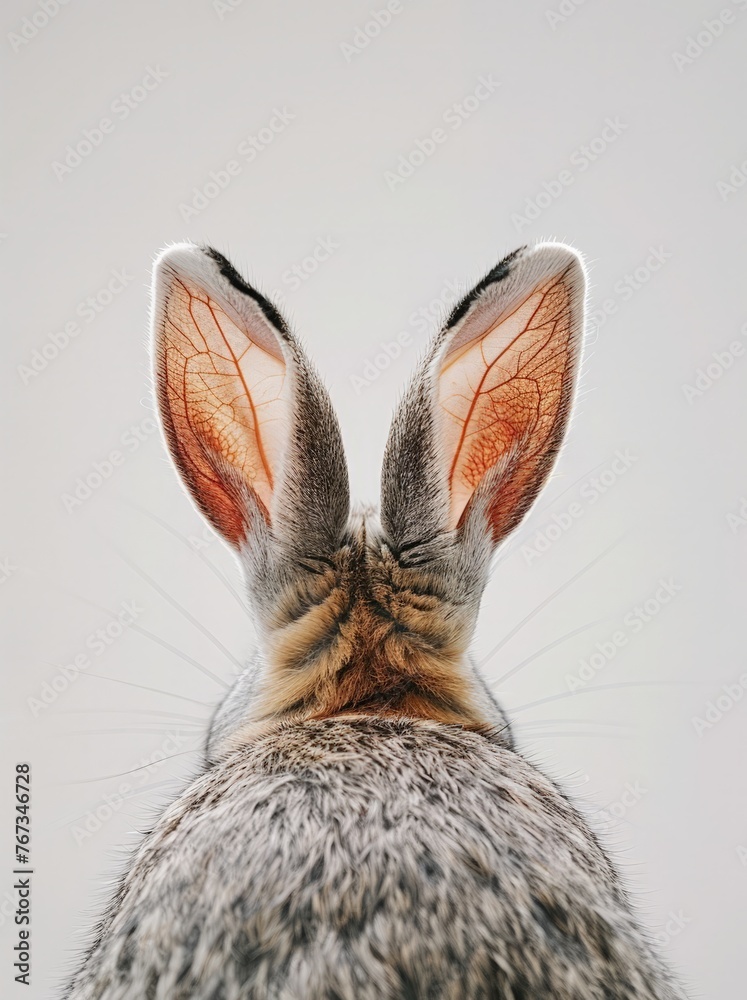 Φωτογραφία A detailed view of the back of a rabbits head, showcasing its fur, ears, and dis