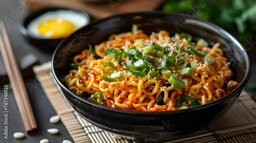 Korean Instant Noodles with Spring Onions