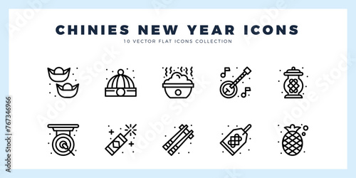 10 Chinese New Year  Lineal icon pack. vector illustration.
