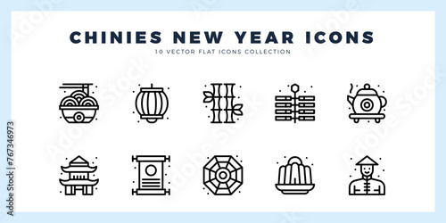 10 Chinese New Year  Lineal icon pack. vector illustration.