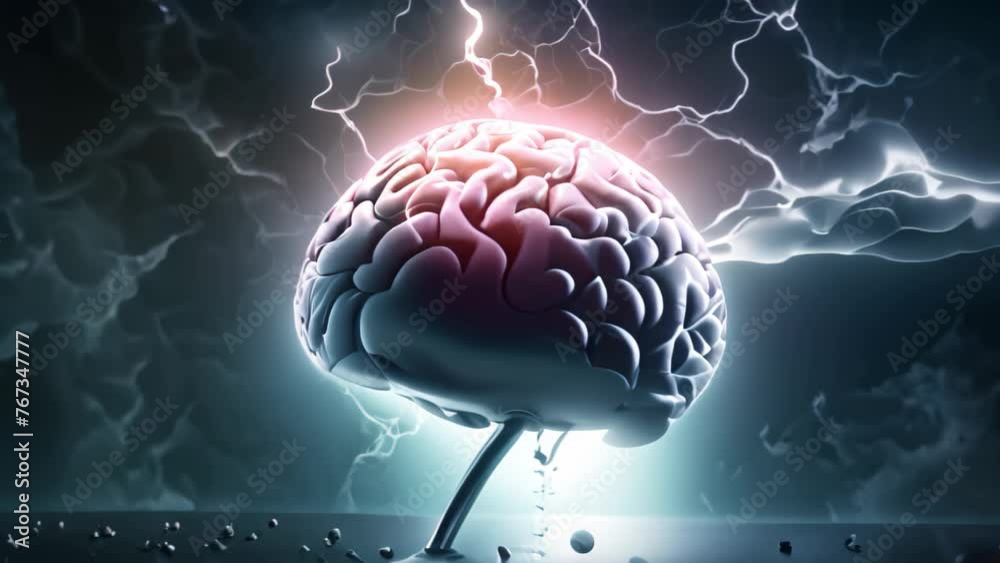 Human brain with thunderbolt, 3d illustration, computer generated image, Brainstorming concept illustrated with a human brain and lightning, 3D illustration, AI Generated Human brain with thunderbolt, 3d illustration, computer generated image, Brainstorming concept illustrated with a human brain and lightning, 3D illustration, AI Generated
