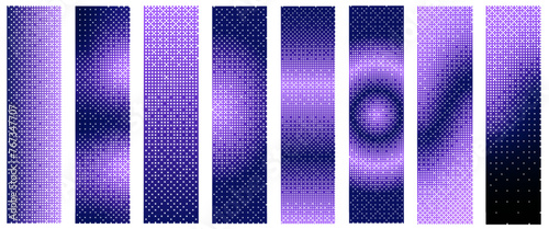 Pixelated bitmap gradient texture dark background. Pixel art frame. Pop style cover shape. Vector