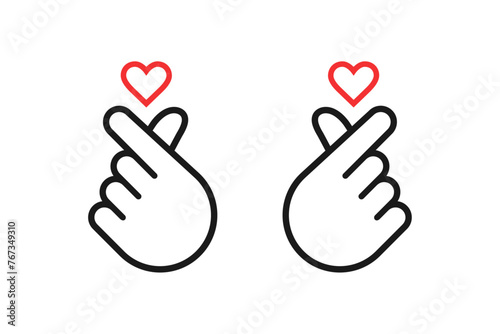 Finger heart icon. Korean love sign. Hand with love icon vector illustration photo